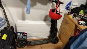 electric scooter drying by radiator