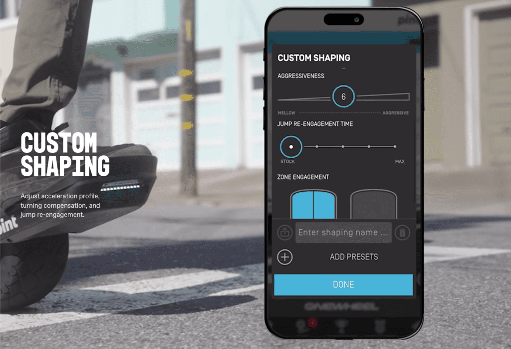 Custom shaping Adjust acceleration profile, turning compensation and jum re-engagement.