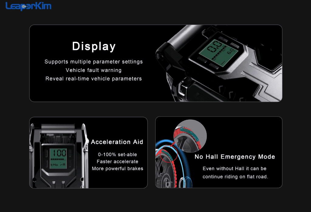 Veteran Patton S Electric Uncicylce at Personal Electric Transport London Display supports multiple parameter settings plus provides vehichle alerts and real-time riding parameters Acceleration aid- 0-100% option for faster acceleration and braking No-hall emergency mode - the wheel will continue riding even without the motor hall