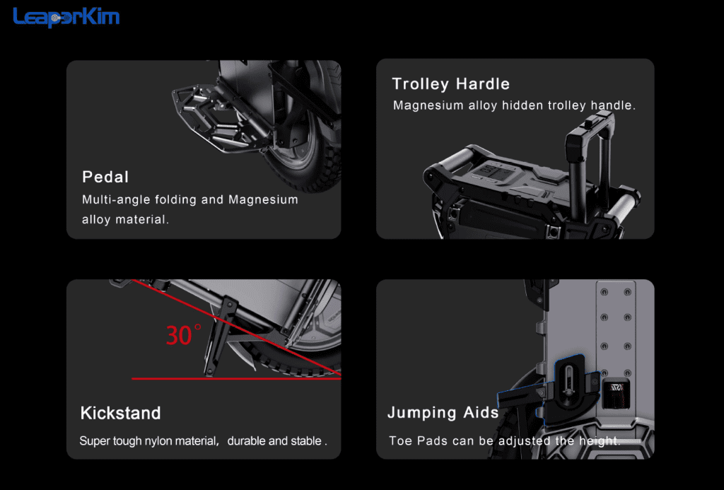 Veteran Patton S Electric Uncicylce at Personal Electric Transport London Multi-anlge magnesium pedals Magnesium trolley handle Super tough nylon kickstand Jumping aids - toe pads with adjustable height